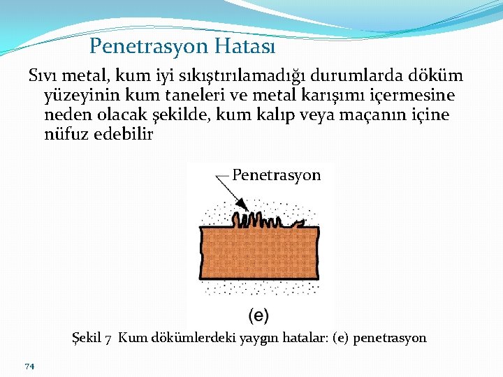 Penetrasyon Hatası Sıvı metal, kum iyi sıkıştırılamadığı durumlarda döküm yüzeyinin kum taneleri ve metal