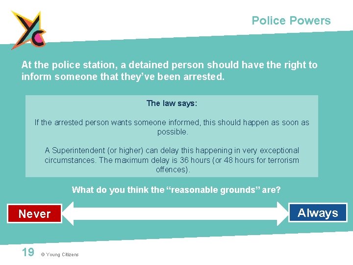 Police Powers At the police station, a detained person should have the right to