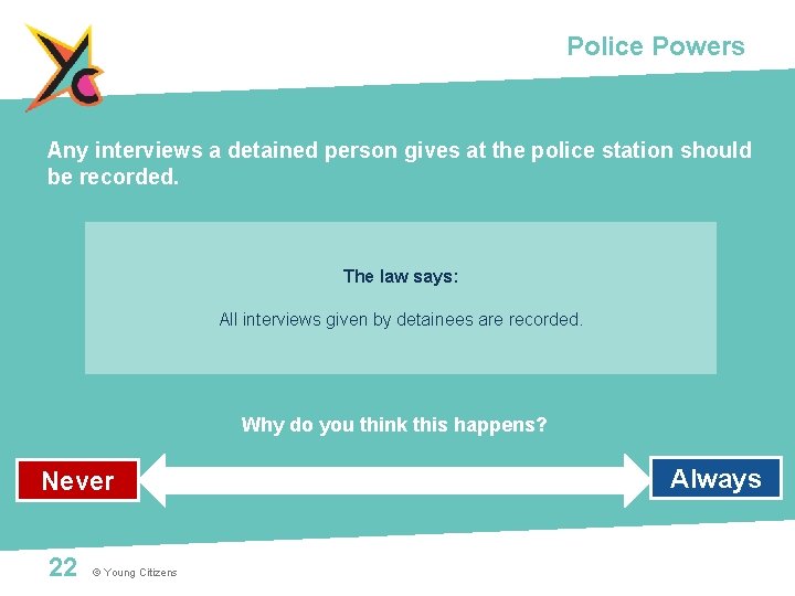 Police Powers Any interviews a detained person gives at the police station should be