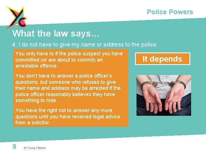 Police Powers What the law says… 4. I do not have to give my