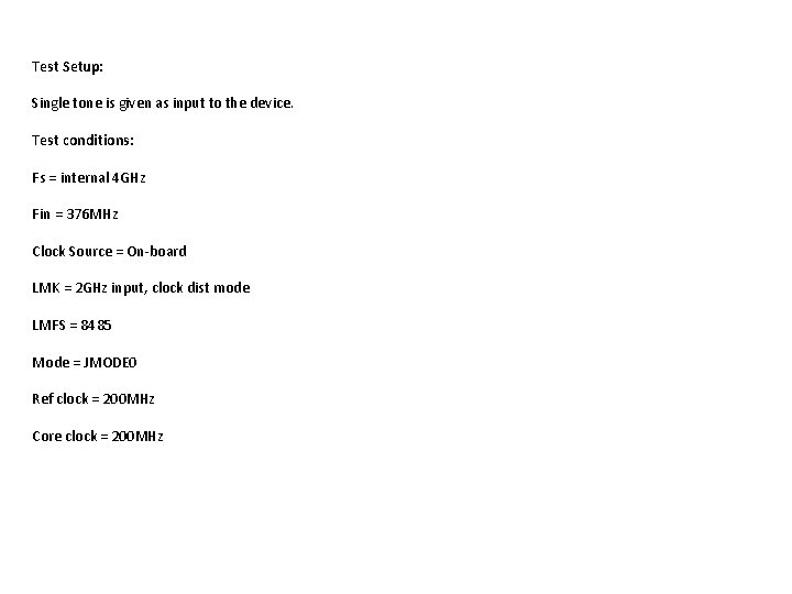 Test Setup: Single tone is given as input to the device. Test conditions: Fs