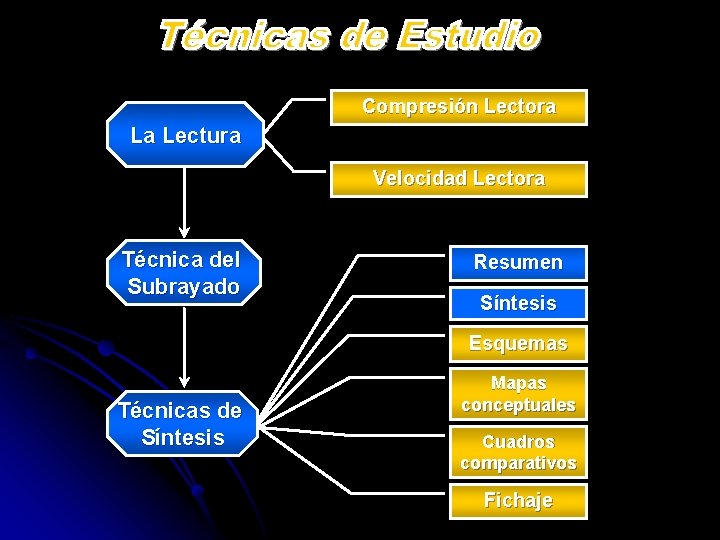 Compresión Lectora La Lectura Velocidad Lectora Técnica del Subrayado Resumen Síntesis Esquemas Técnicas de