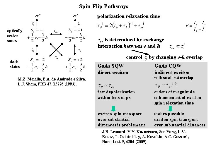 Spin-Flip Pathways polarization relaxation time tr tr tex optically active states tex is determined