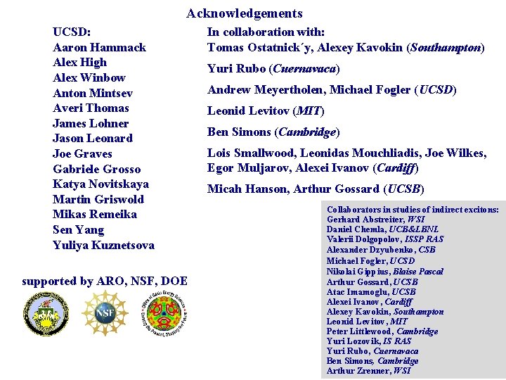 Acknowledgements UCSD: Aaron Hammack Alex High Alex Winbow Anton Mintsev Averi Thomas James Lohner