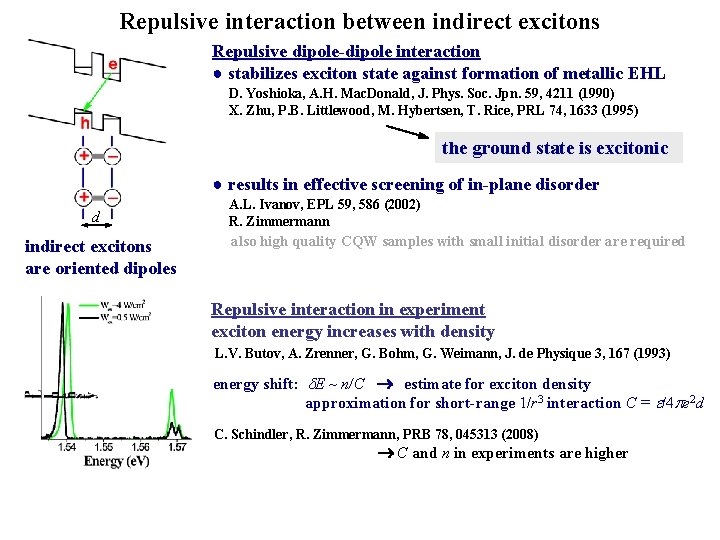 Repulsive interaction between indirect excitons Repulsive dipole-dipole interaction ● stabilizes exciton state against formation