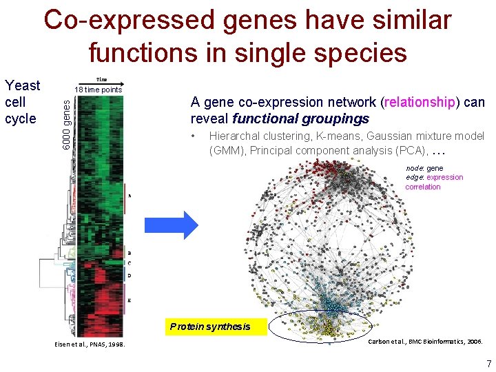 Co-expressed genes have similar functions in single species 18 time points 6000 genes Yeast