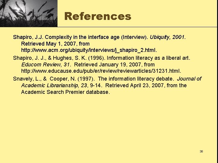 References Shapiro, J. J. Complexity in the interface age (Interview). Ubiquity, 2001. Retrieved May