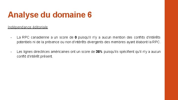 Analyse du domaine 6 Indépendance éditoriale - La RPC canadienne a un score de Analyse du domaine 6 Indépendance éditoriale - La RPC canadienne a un score de