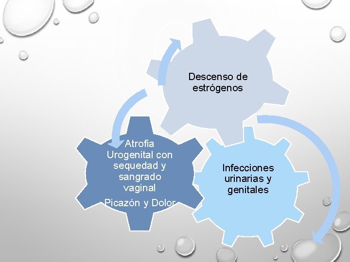 Descenso de estrógenos Atrofia Urogenital con sequedad y sangrado vaginal Picazón y Dolor Infecciones Descenso de estrógenos Atrofia Urogenital con sequedad y sangrado vaginal Picazón y Dolor Infecciones