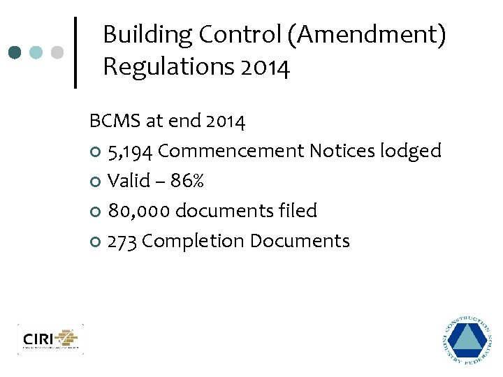 Building Control (Amendment) Regulations 2014 BCMS at end 2014 ¢ 5, 194 Commencement Notices