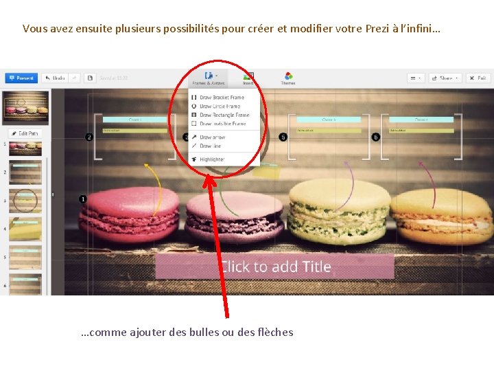 Vous avez ensuite plusieurs possibilités pour créer et modifier votre Prezi à l’infini… …comme