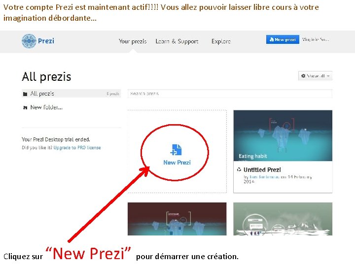 Votre compte Prezi est maintenant actif!!!! Vous allez pouvoir laisser libre cours à votre