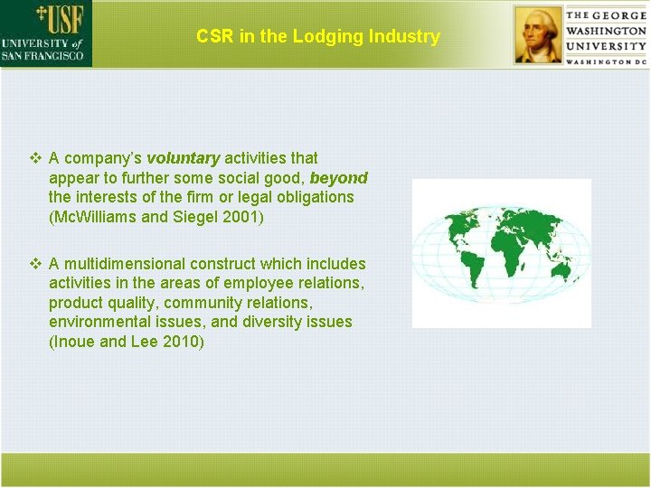 CSR in the Lodging Industry v A company’s voluntary activities that appear to further