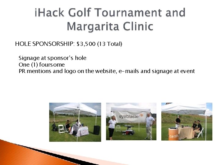 HOLE SPONSORSHIP: $3, 500 (13 Total) Signage at sponsor’s hole One (1) foursome PR