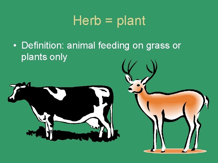 Herb = plant • Definition: animal feeding on grass or plants only Herb = plant • Definition: animal feeding on grass or plants only