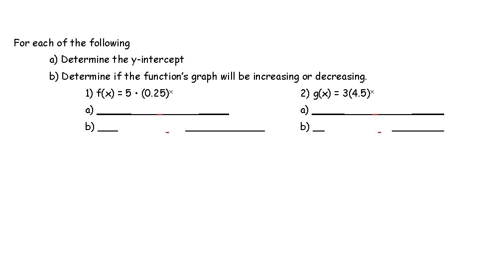 Unit 6 Exponential Functions L 1 Graphs Of