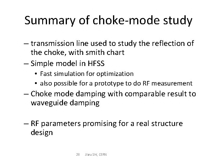 Summary of choke-mode study – transmission line used to study the reflection of the