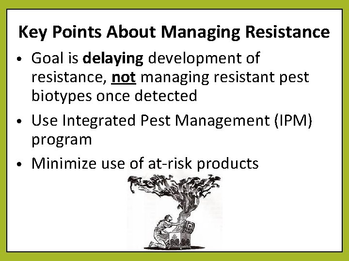 Key Points About Managing Resistance Goal is delaying development of resistance, not managing resistant