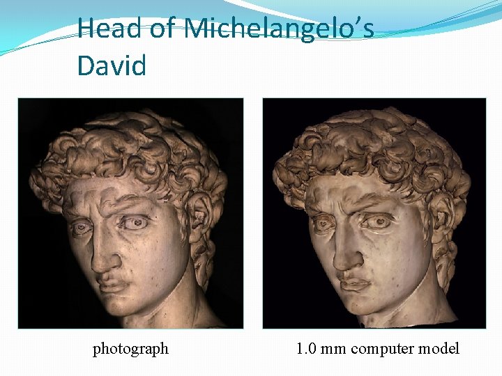 Head of Michelangelo’s David photograph 1. 0 mm computer model 