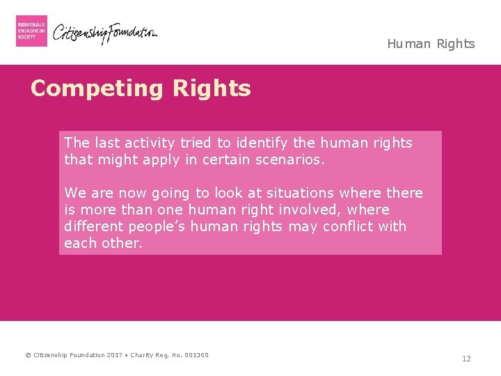 Human Rights Competing Rights The last activity tried to identify the human rights that