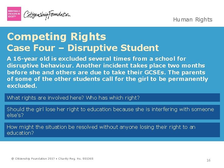 Human Rights Competing Rights Case Four – Disruptive Student A 16 -year old is