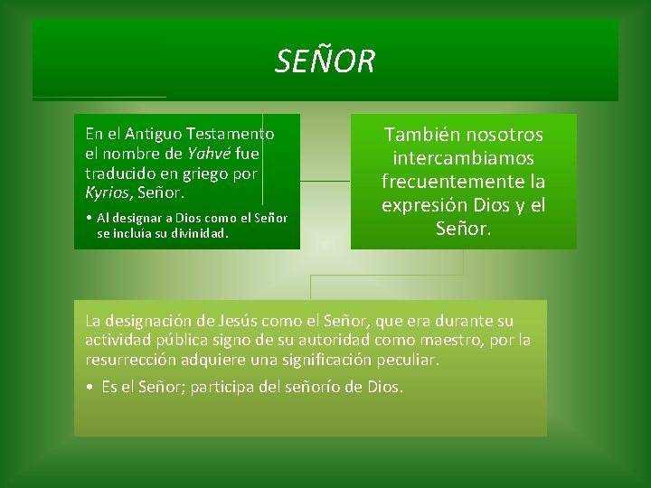 SEÑOR En el Antiguo Testamento el nombre de Yahvé fue traducido en griego por SEÑOR En el Antiguo Testamento el nombre de Yahvé fue traducido en griego por