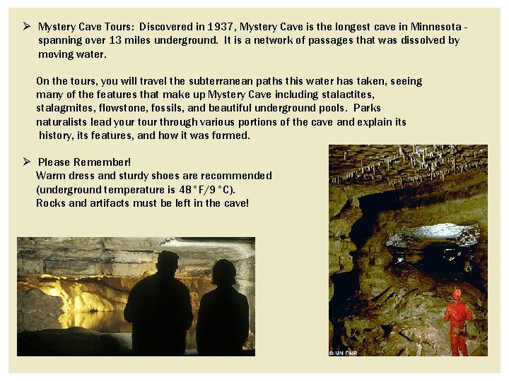Ø Mystery Cave Tours: Discovered in 1937, Mystery Cave is the longest cave in Ø Mystery Cave Tours: Discovered in 1937, Mystery Cave is the longest cave in