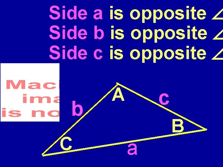 Side a is opposite Side b is opposite Side c is opposite b C
