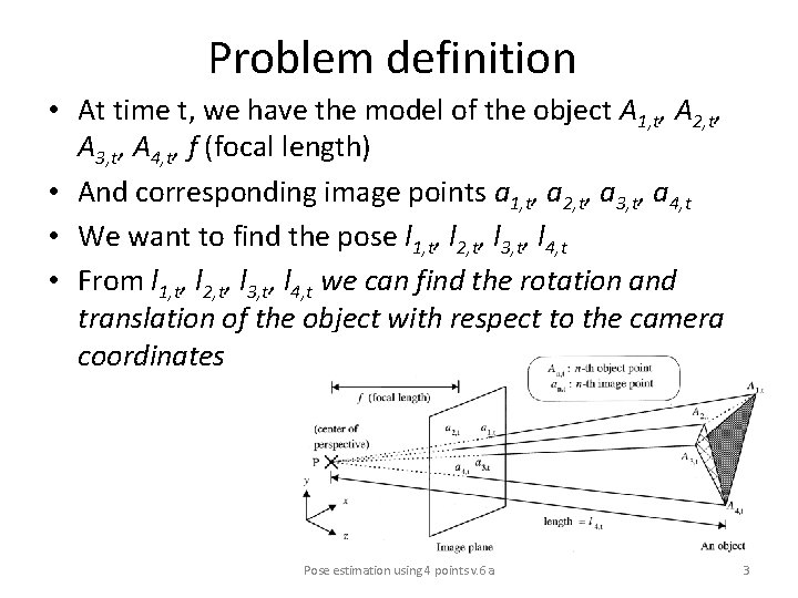 Problem definition • At time t, we have the model of the object A