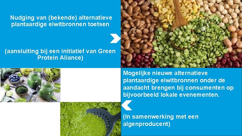 Nudging van (bekende) alternatieve plantaardige eiwitbronnen toetsen (aansluiting bij een initiatief van Green Protein