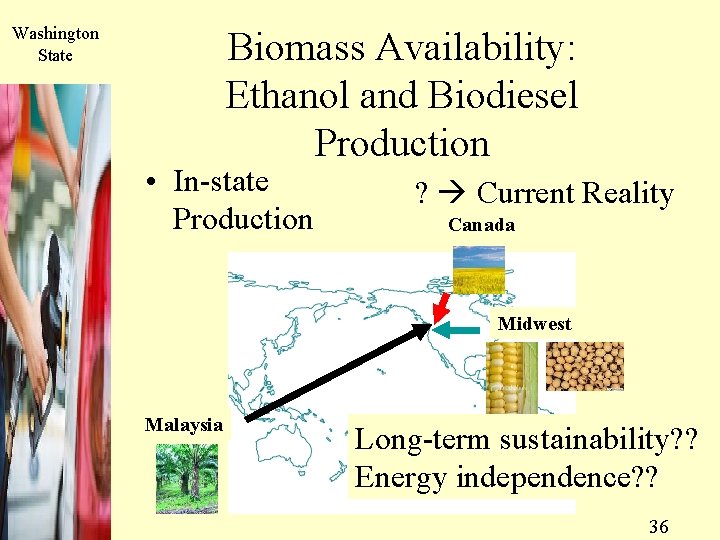 Washington State Biomass Availability: Ethanol and Biodiesel Production • In-state Production ? Current Reality