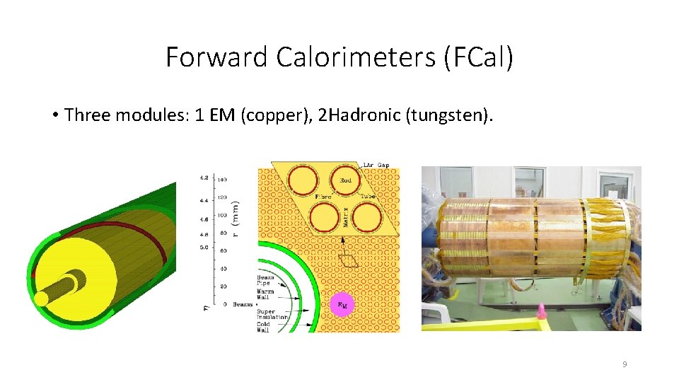 Forward Calorimeters (FCal) • Three modules: 1 EM (copper), 2 Hadronic (tungsten). 9 