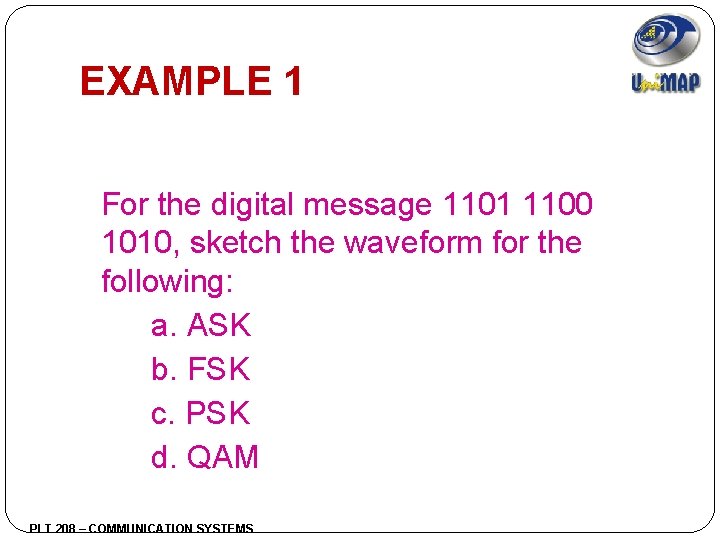 EXAMPLE 1 For the digital message 1101 1100 1010, sketch the waveform for the