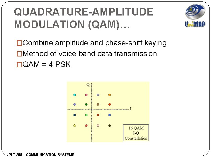 QUADRATURE-AMPLITUDE MODULATION (QAM)… �Combine amplitude and phase-shift keying. �Method of voice band data transmission.