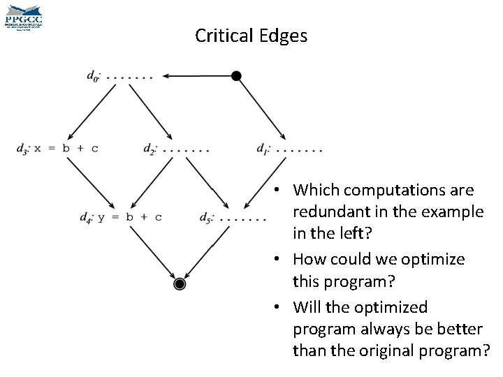 Critical Edges • Which computations are redundant in the example in the left? •