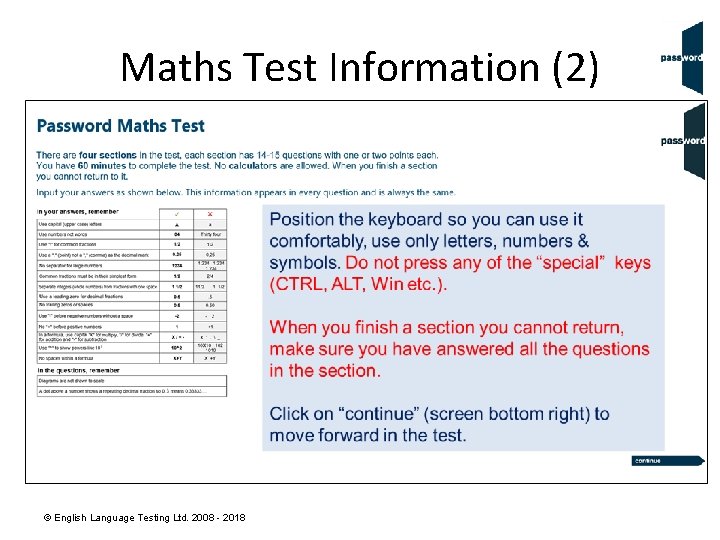 Maths Test Information (2) © English Language Testing Ltd. 2008 - 2018 