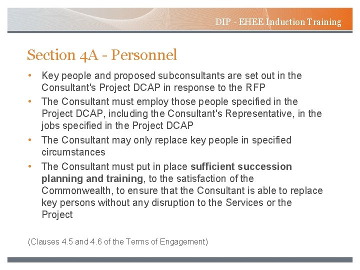 DIP - EHEE Induction Training Section 4 A - Personnel • Key people and