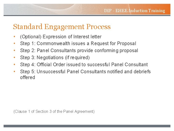 DIP - EHEE Induction Training Standard Engagement Process • • • (Optional) Expression of