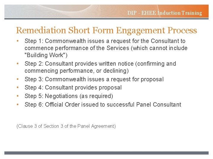 DIP - EHEE Induction Training Remediation Short Form Engagement Process • Step 1: Commonwealth