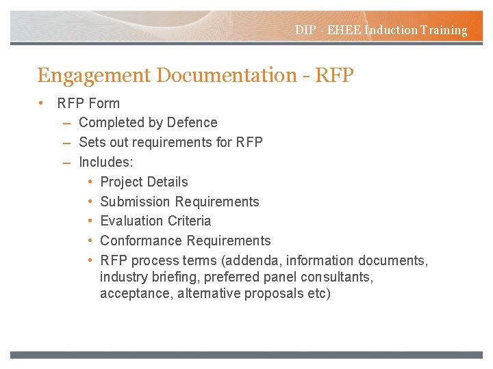 DIP - EHEE Induction Training Engagement Documentation - RFP • RFP Form – Completed