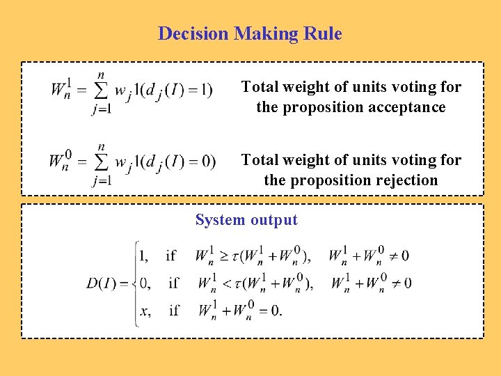 Decision Making Rule Total weight of units voting for the proposition acceptance Total weight