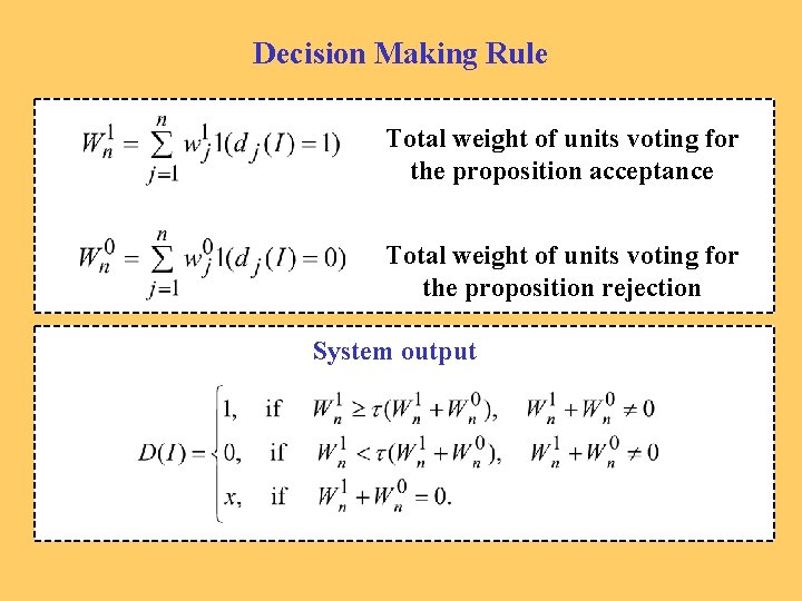 Decision Making Rule Total weight of units voting for the proposition acceptance Total weight