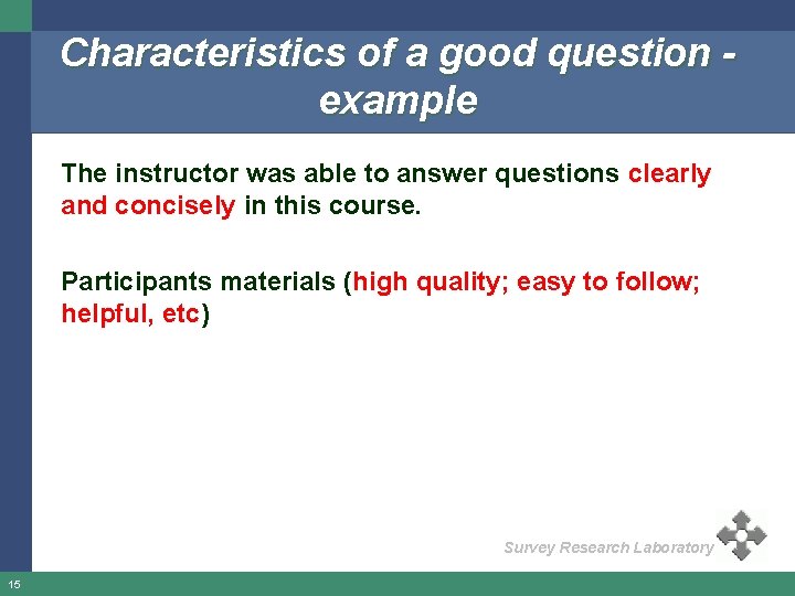 Characteristics of a good question example The instructor was able to answer questions clearly