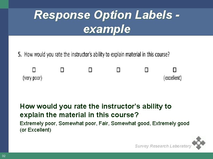 Response Option Labels example How would you rate the instructor’s ability to explain the Response Option Labels example How would you rate the instructor’s ability to explain the