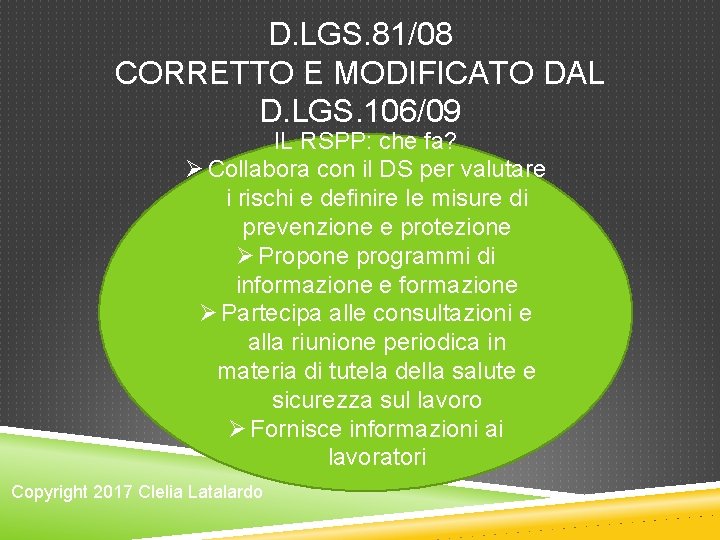 D. LGS. 81/08 CORRETTO E MODIFICATO DAL D. LGS. 106/09 IL RSPP: che fa? D. LGS. 81/08 CORRETTO E MODIFICATO DAL D. LGS. 106/09 IL RSPP: che fa?