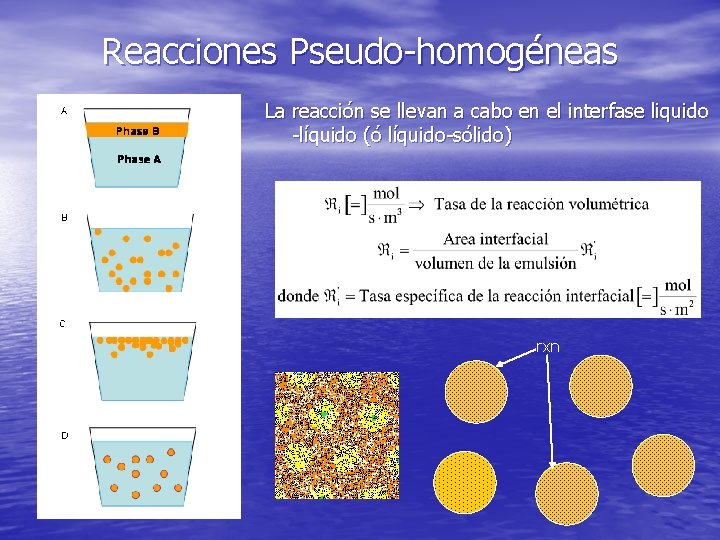 Reacciones Pseudo-homogéneas La reacción se llevan a cabo en el interfase liquido -líquido (ó Reacciones Pseudo-homogéneas La reacción se llevan a cabo en el interfase liquido -líquido (ó