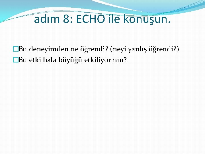 adım 8: ECHO ile konuşun. �Bu deneyimden ne öğrendi? (neyi yanlış öğrendi? ) �Bu