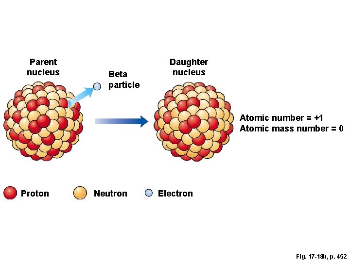 Parent nucleus Beta particle Daughter nucleus Atomic number = +1 Atomic mass number =