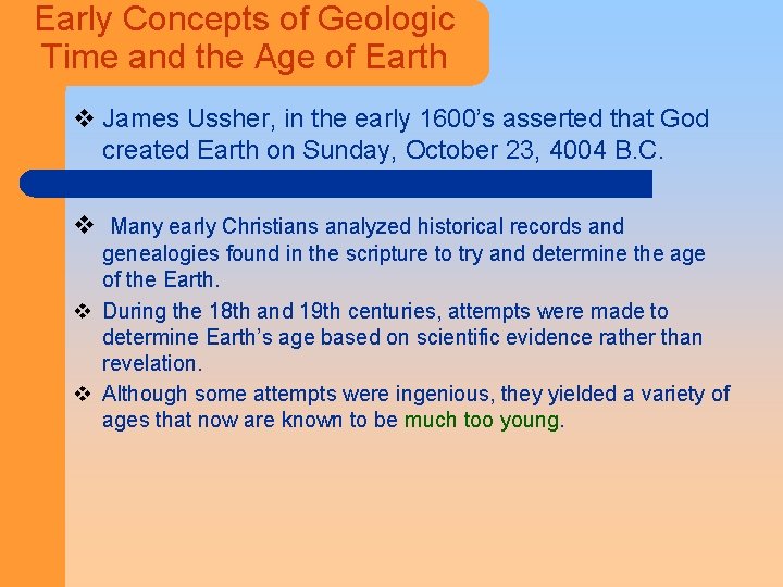 Early Concepts of Geologic Time and the Age of Earth v James Ussher, in