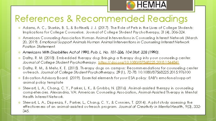 References & Recommended Readings ○ Adams, A. C. , Sharkin, B. S. , &